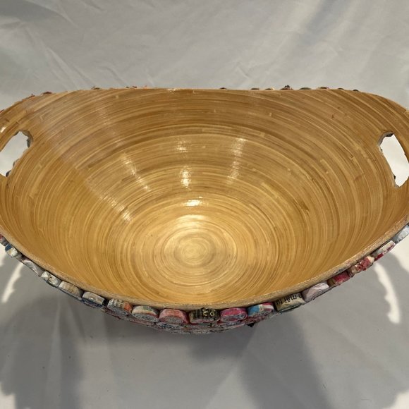 Rare Made By Humans Large 18 In Recycled Paper Spirals Bamboo Basket - Picture 2 of 10